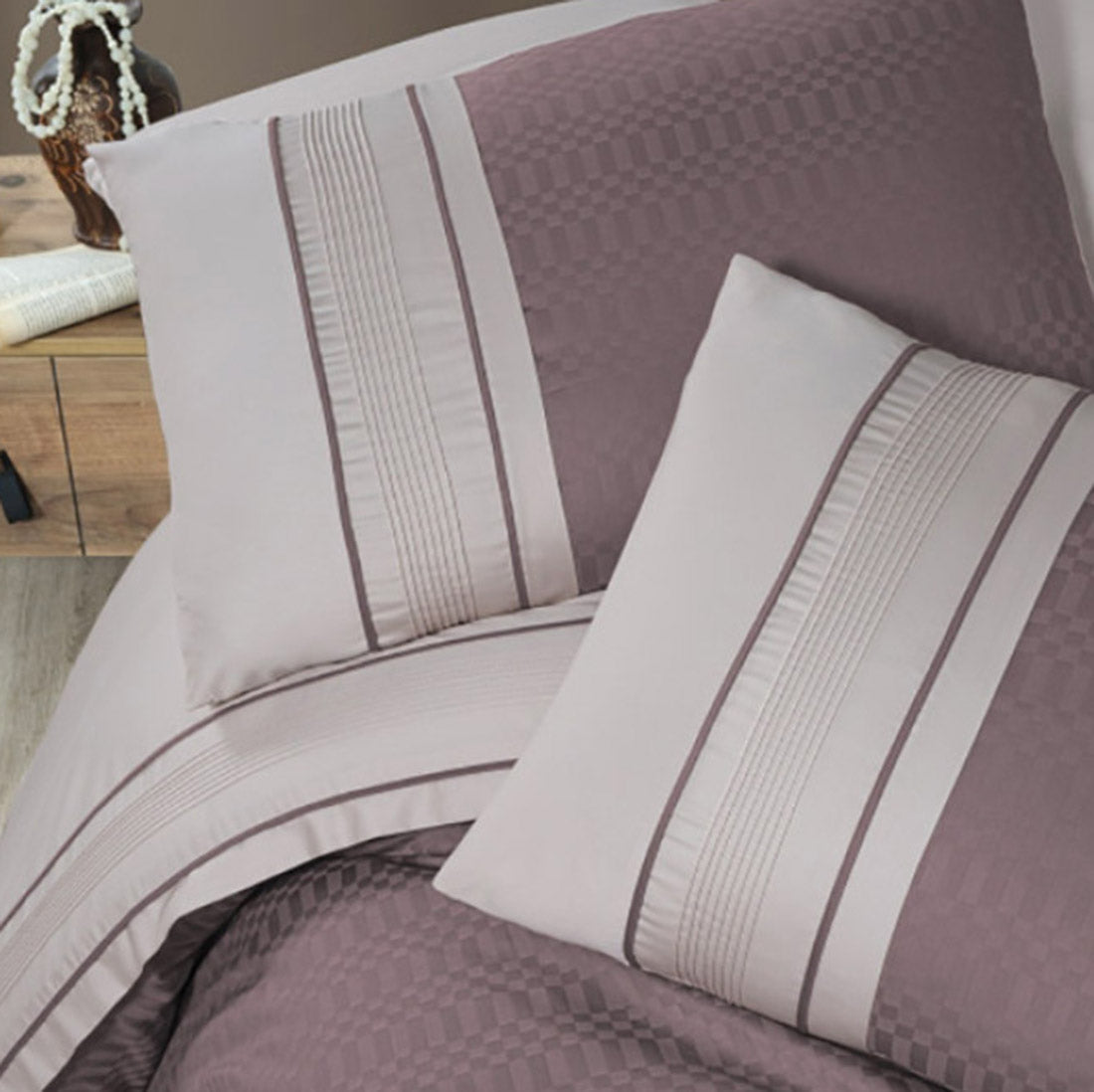 Двоен спален комплект Delux Saten - Chackers Duet Lilac & Beige - DLX-S10