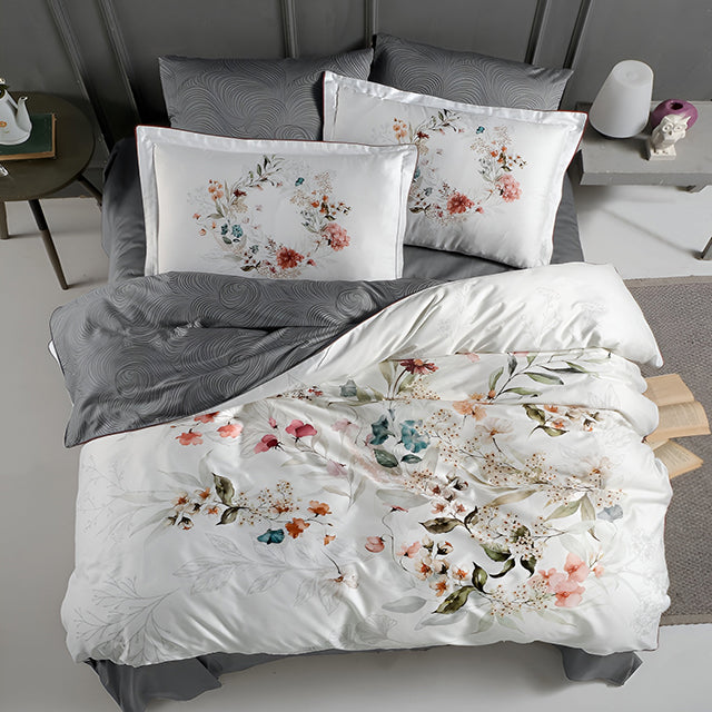 3D Спално бельо с памучен сатен FLORAL GREY