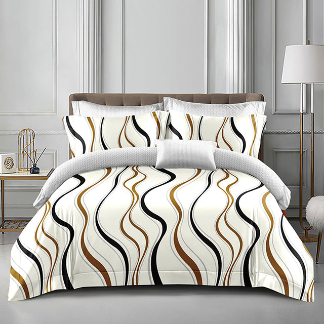 Спално бельо от поликотън – бяло и сиво на райета