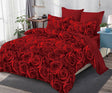Спално бельо с ластик от 100% памук – червено с рози