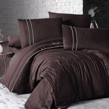 Двоен спален комплект Delux Saten - Stripe Style Chocolate 