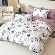 Единично спално бельо от 100% памук – бяло и лилаво с пеперуди 