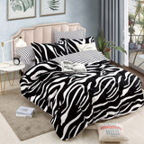 Единично спално бельо от 100% памук – бяло и черно с животинска шарка