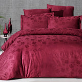 Двоен спален комплект от Жакард Сатен - Clover Dark Red 