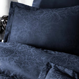 Двоен спален комплект от Жакард Сатен - Tecna Navy Blue - JS-21