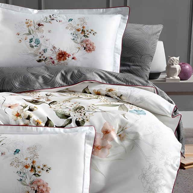 3D Спално бельо с памучен сатен FLORAL GREY – RM-19