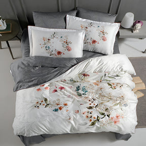 3D Спално бельо с памучен сатен FLORAL GREY 