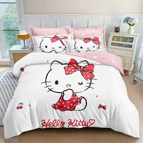 3D Единично спално бельо - бял цвят с Hello Kitty