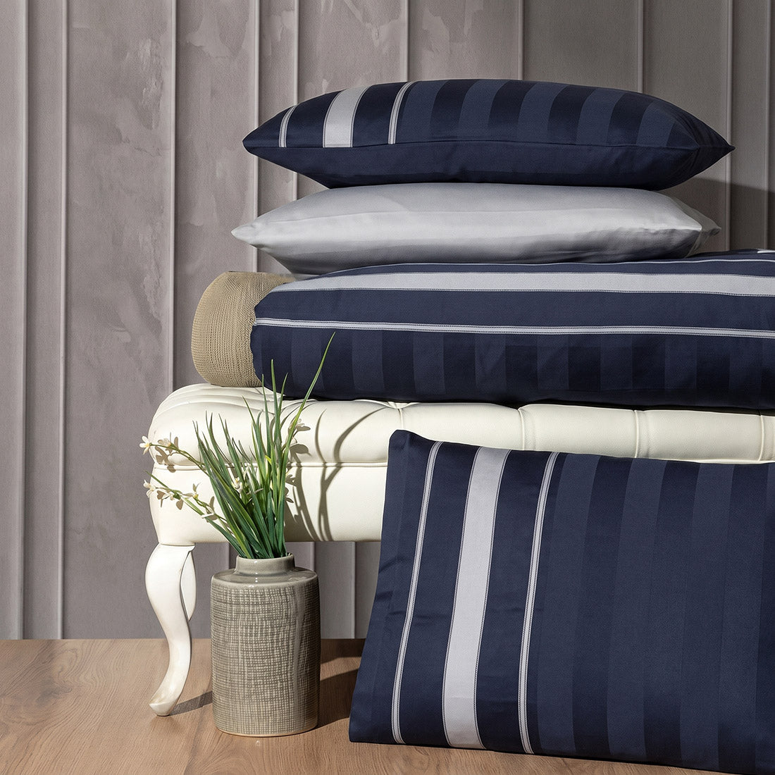 Спално бельо с 2 плика от памучен сатен - Artwel Navy Blue - S3-11