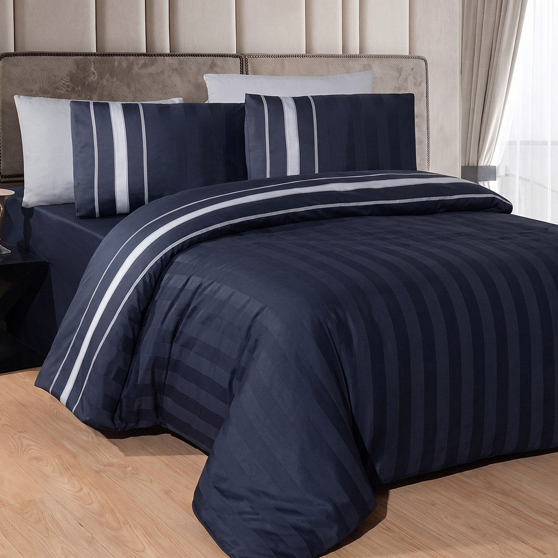 Спално бельо с 2 плика от памучен сатен - Artwel Navy Blue 
