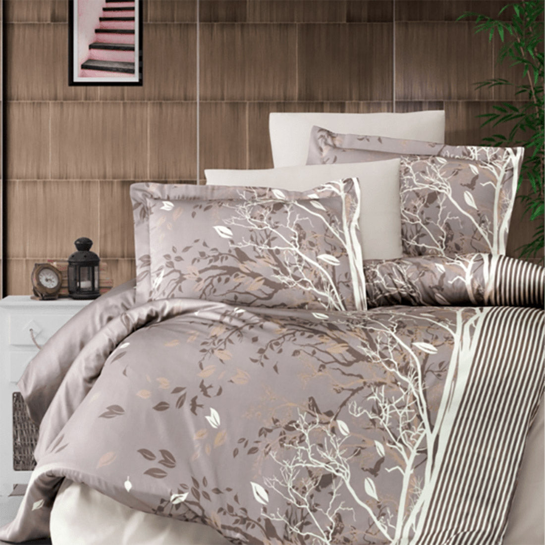 Спално бельо с 2 плика от памучен сатен - Living Brown 