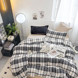 Спално бельо от 100% памук с ластик - бяло с черни ивици