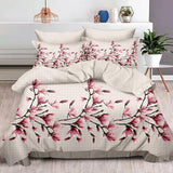Спално бельо от 100% памук с ластик - бежово с розови цветя